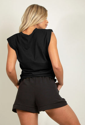 Black Shoulder Pad T-shirt - Serenity - Storm Desire