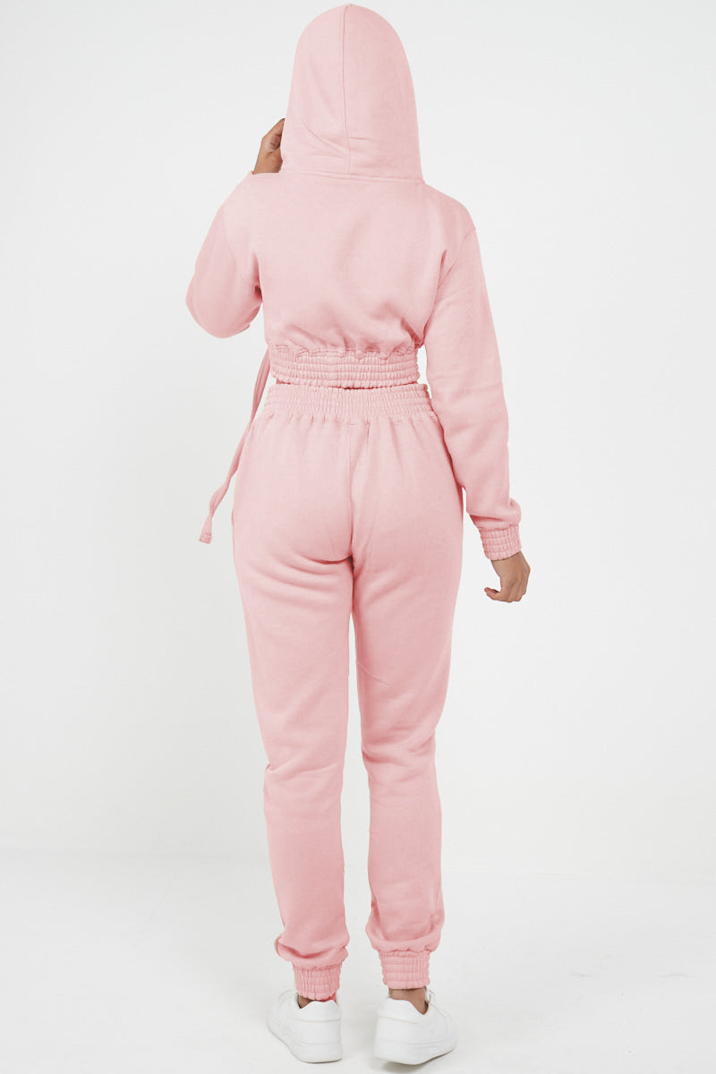 Baby Pink Crop Zip Hooded Loungewear - Valentina - Storm Desire
