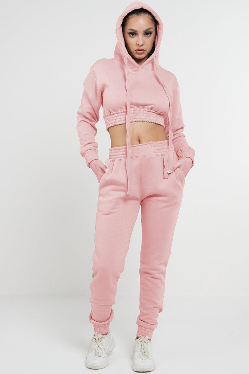 Baby Pink Crop Hooded Loungewear - Heidi - Storm Desire