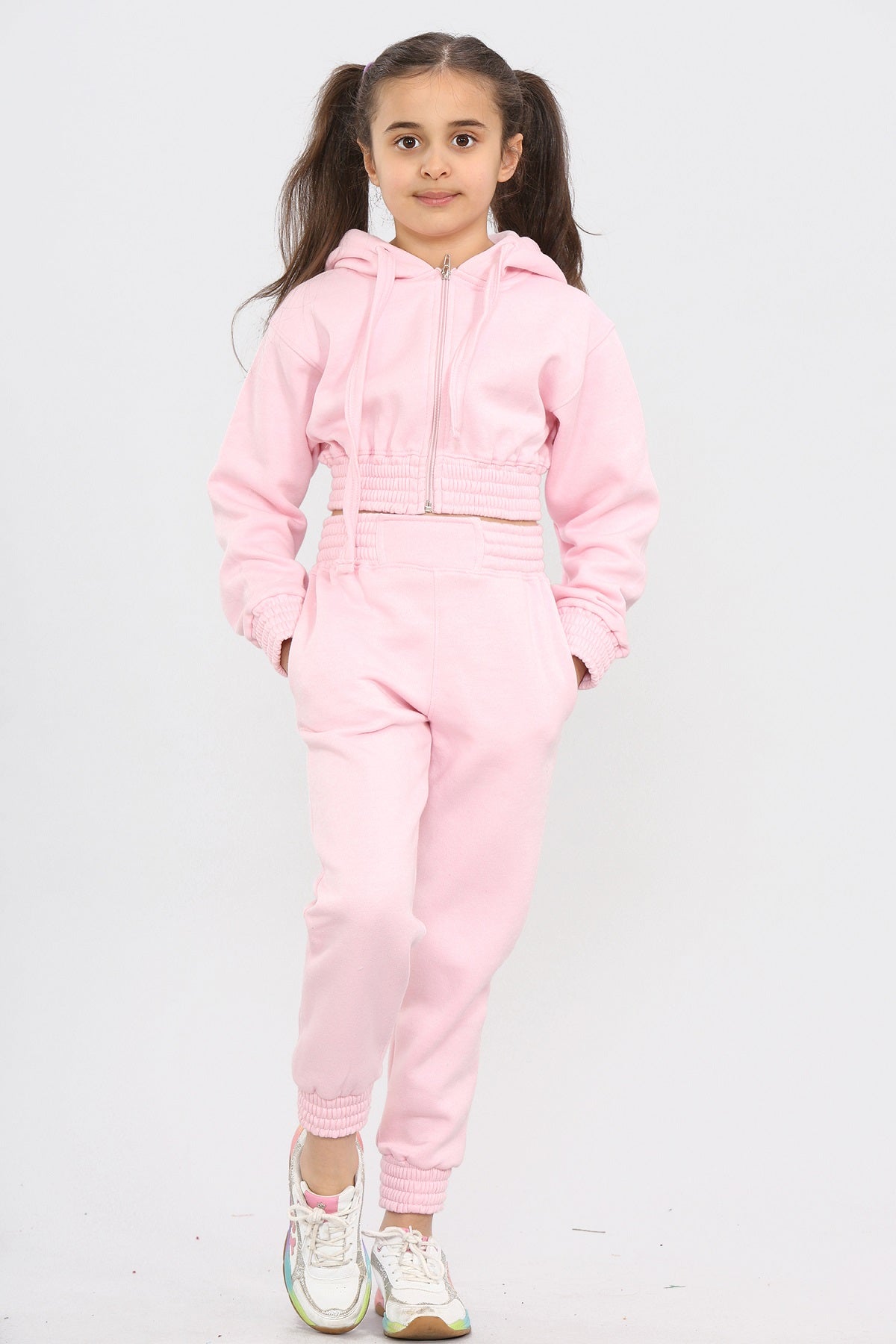 Kids Baby Pink Crop Hooded Loungewear - Valentina - Storm Desire