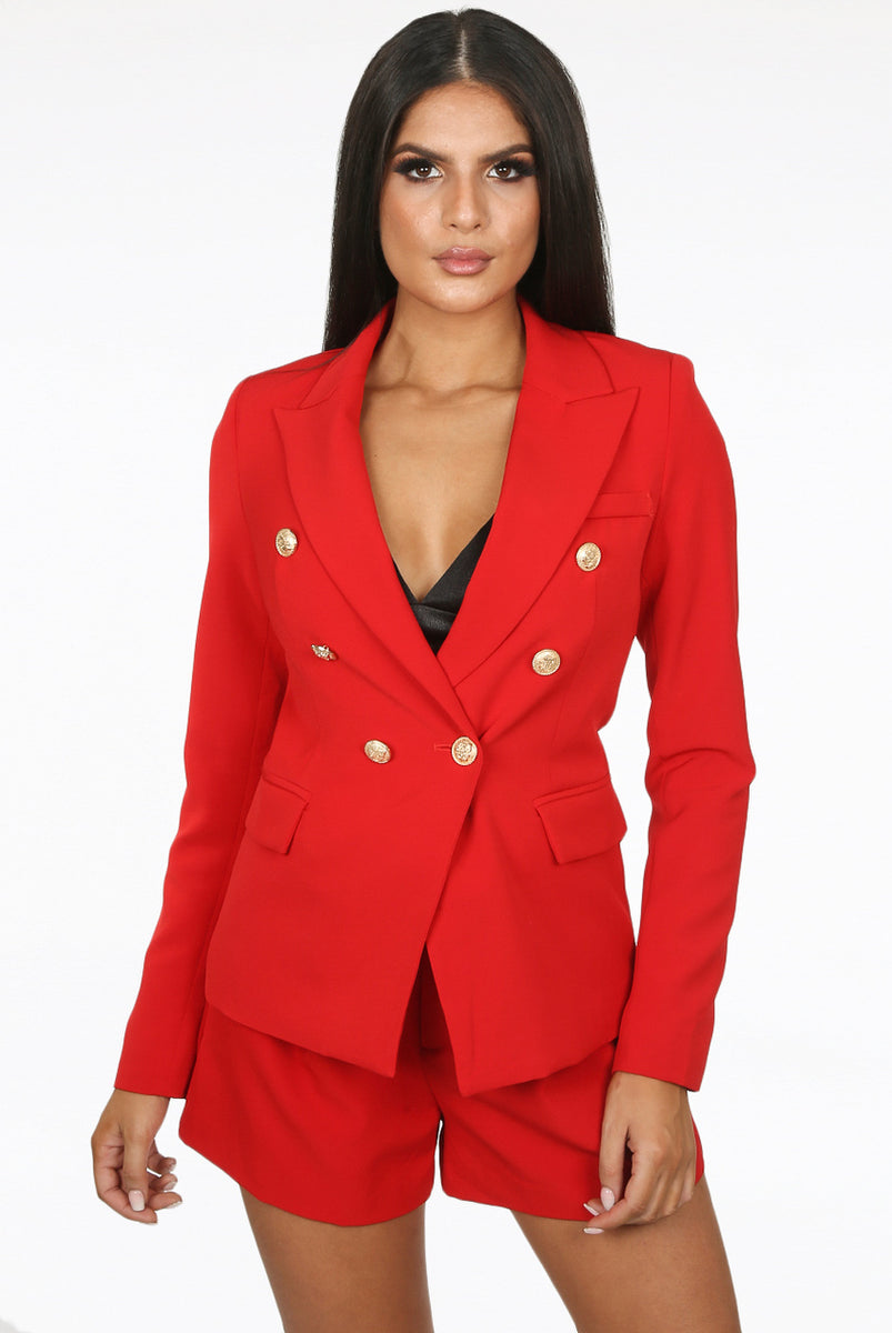 Red jacket gold top buttons