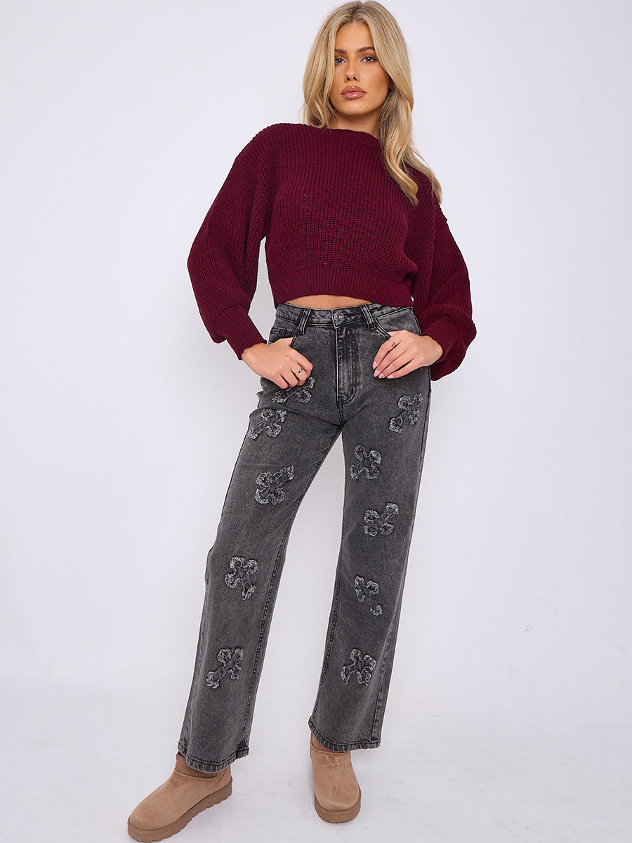 Crucifix Cross Straight Leg Denim Jeans - Molly - Storm Desire