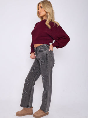 Crucifix Cross Straight Leg Denim Jeans - Molly - Storm Desire
