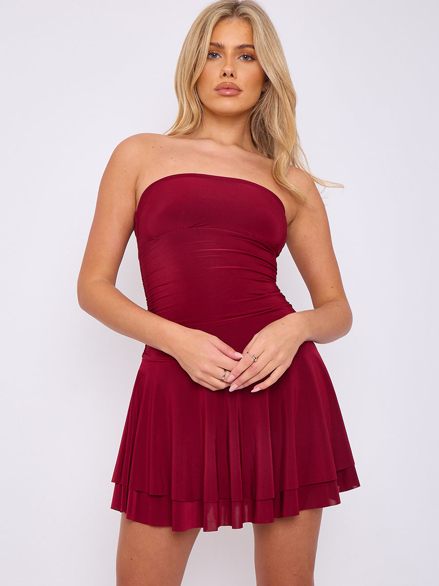 Frill Detail Slinky Bandeau Dress - Olive - Storm Desire