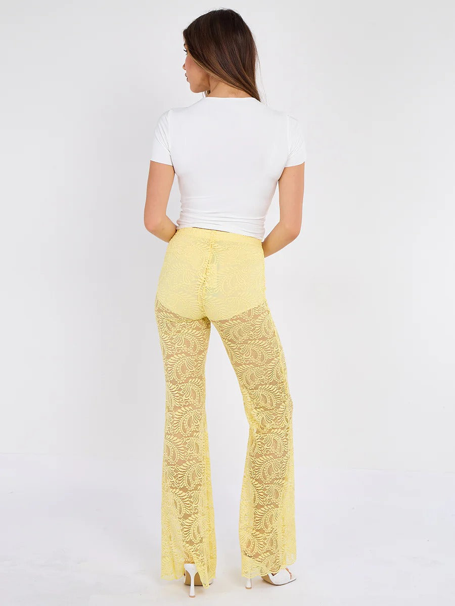 High Waist Lace Flared Trousers - Heaven