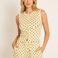 Polka Dot Sleeveless Button Front Rib Top and Short Loungewear Co-ord Set - Mita