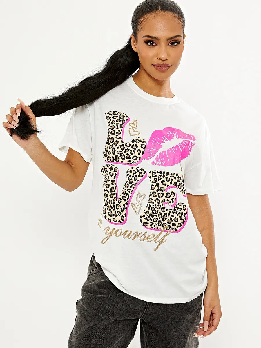 White Love Lips Graphic Printed T-Shirt - Stephanie - Storm Desire