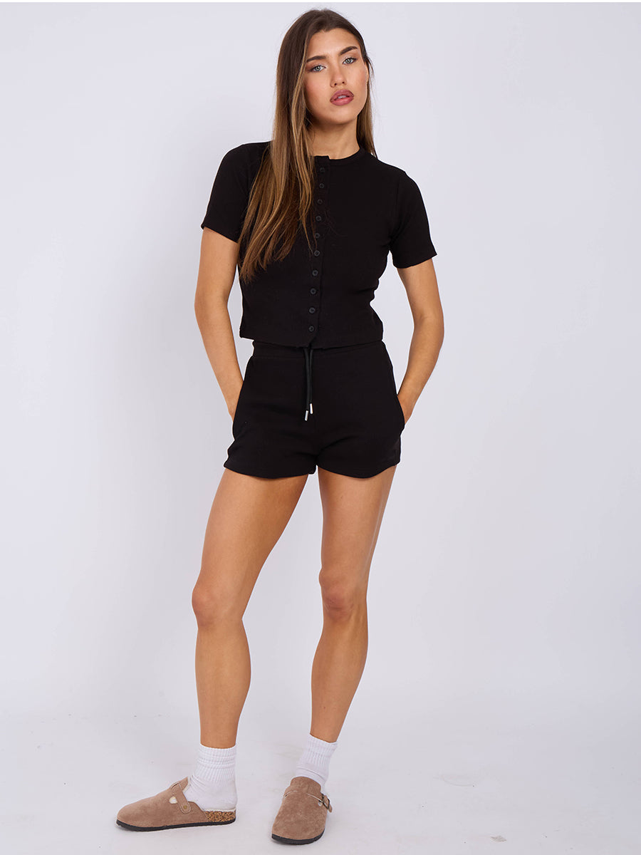 Ribbed Button Short Sleeve Top and Shorts Co-ord - Kelsey