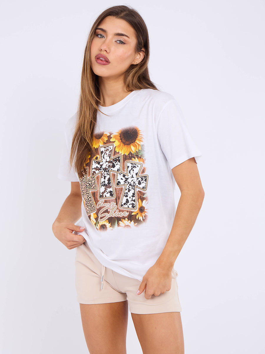 Crucifix Shine Printed T-Shirt - Eileen
