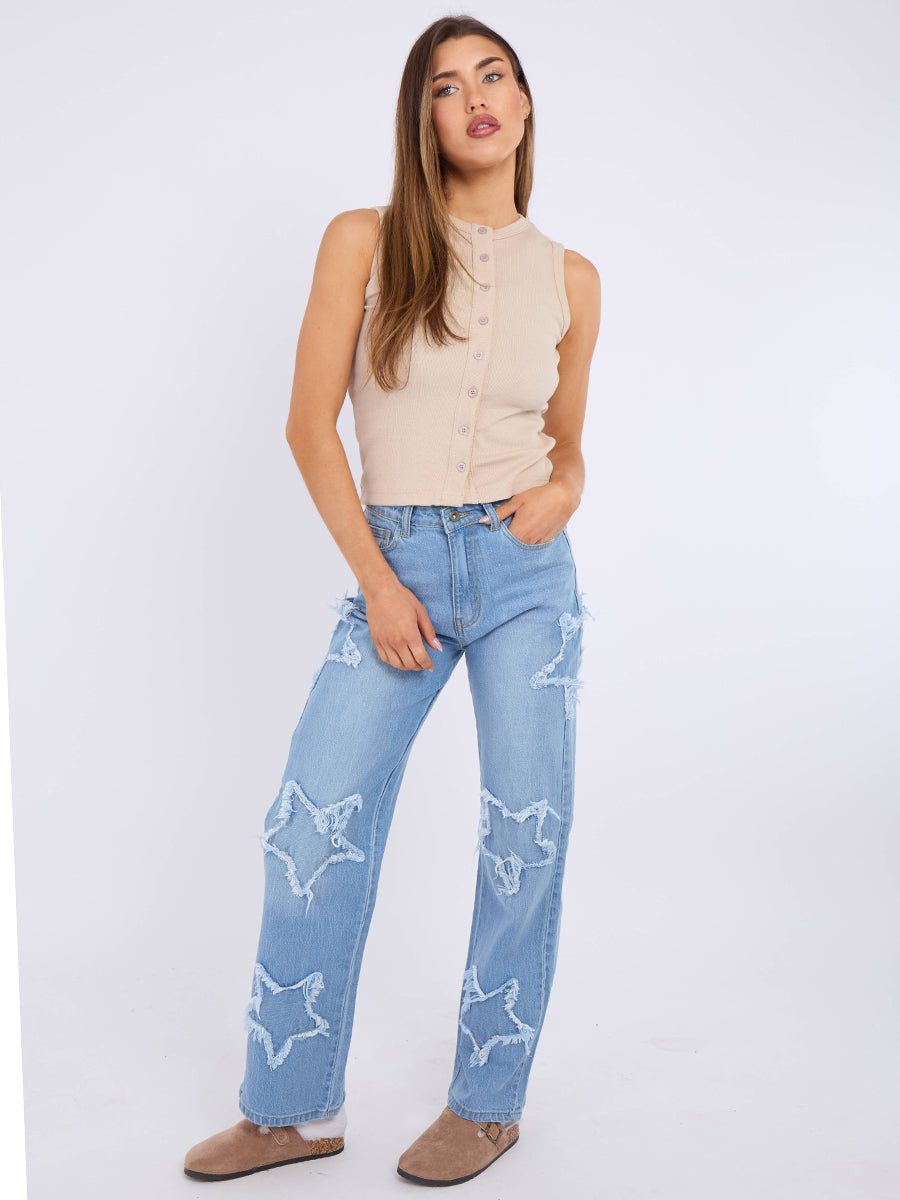 Straight Leg Star Denim Jeans - Sasha - Storm Desire