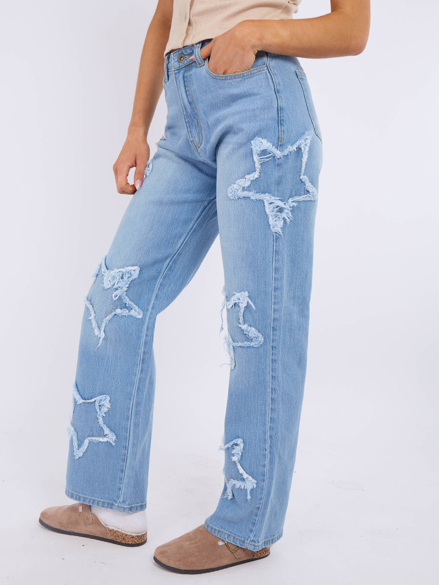Straight Leg Star Denim Jeans - Sasha - Storm Desire