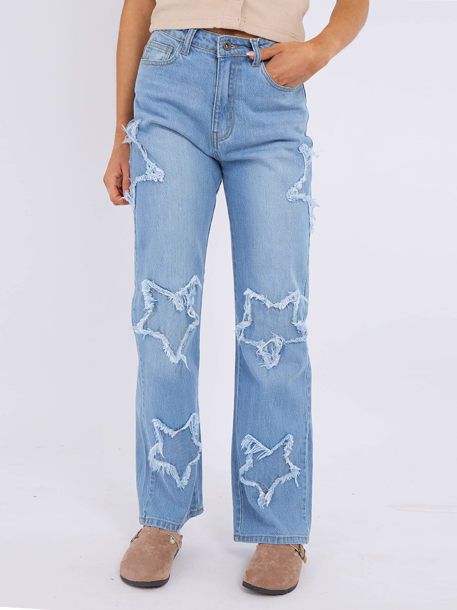 Straight Leg Star Denim Jeans - Sasha - Storm Desire