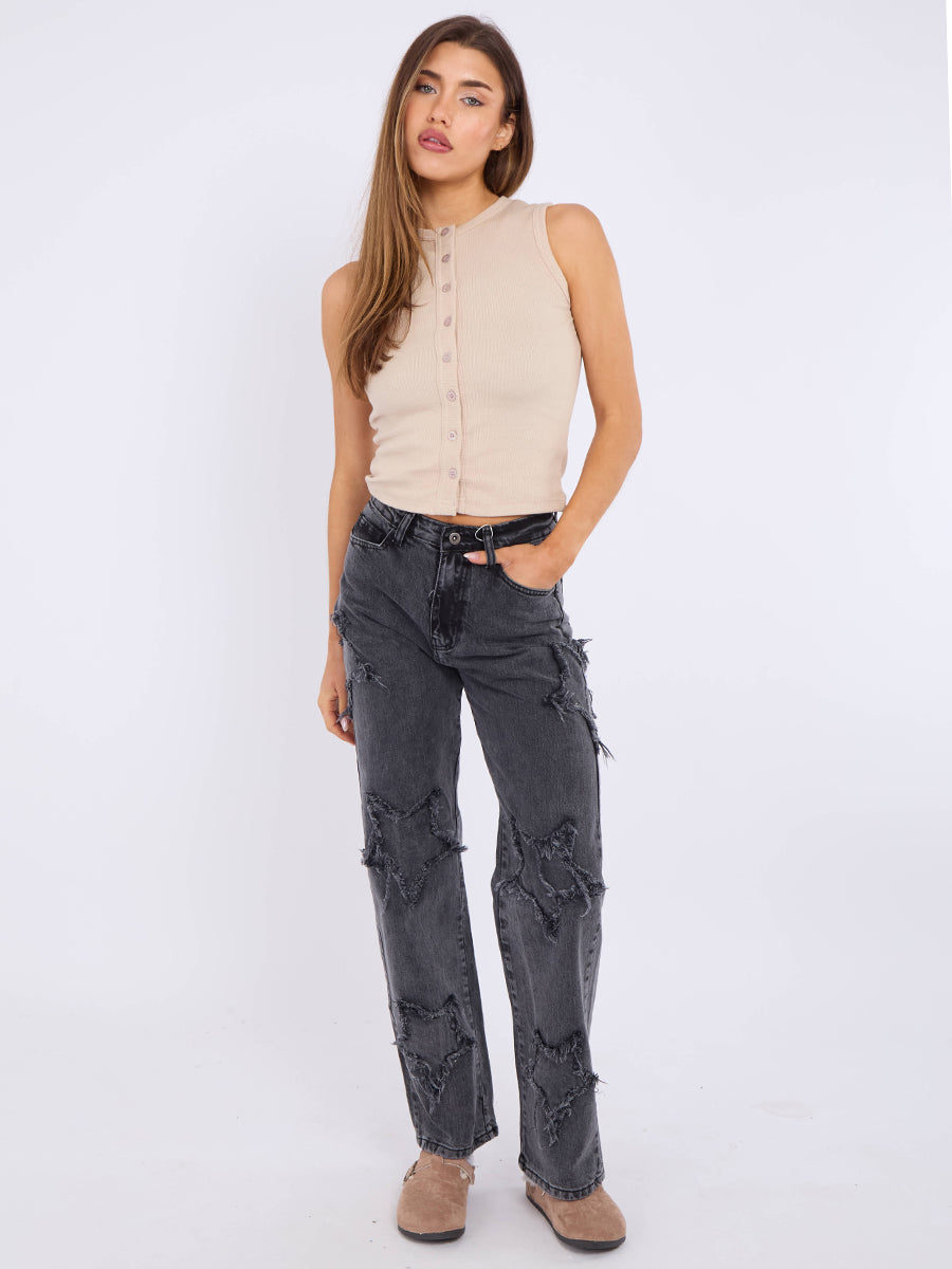 Straight Leg Star Denim Jeans - Sasha - Storm Desire