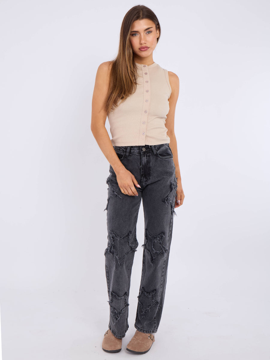 Straight Leg Star Denim Jeans - Sasha - Storm Desire