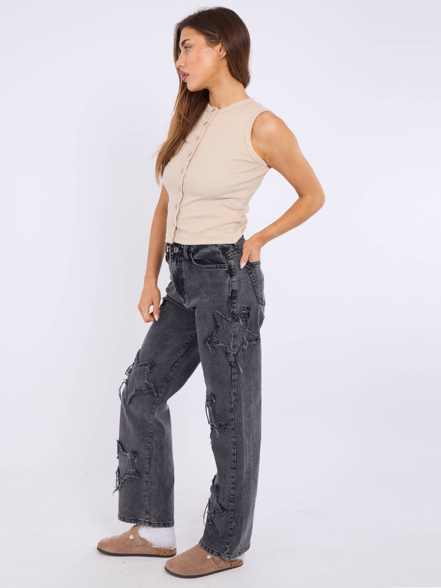 Straight Leg Star Denim Jeans - Sasha - Storm Desire