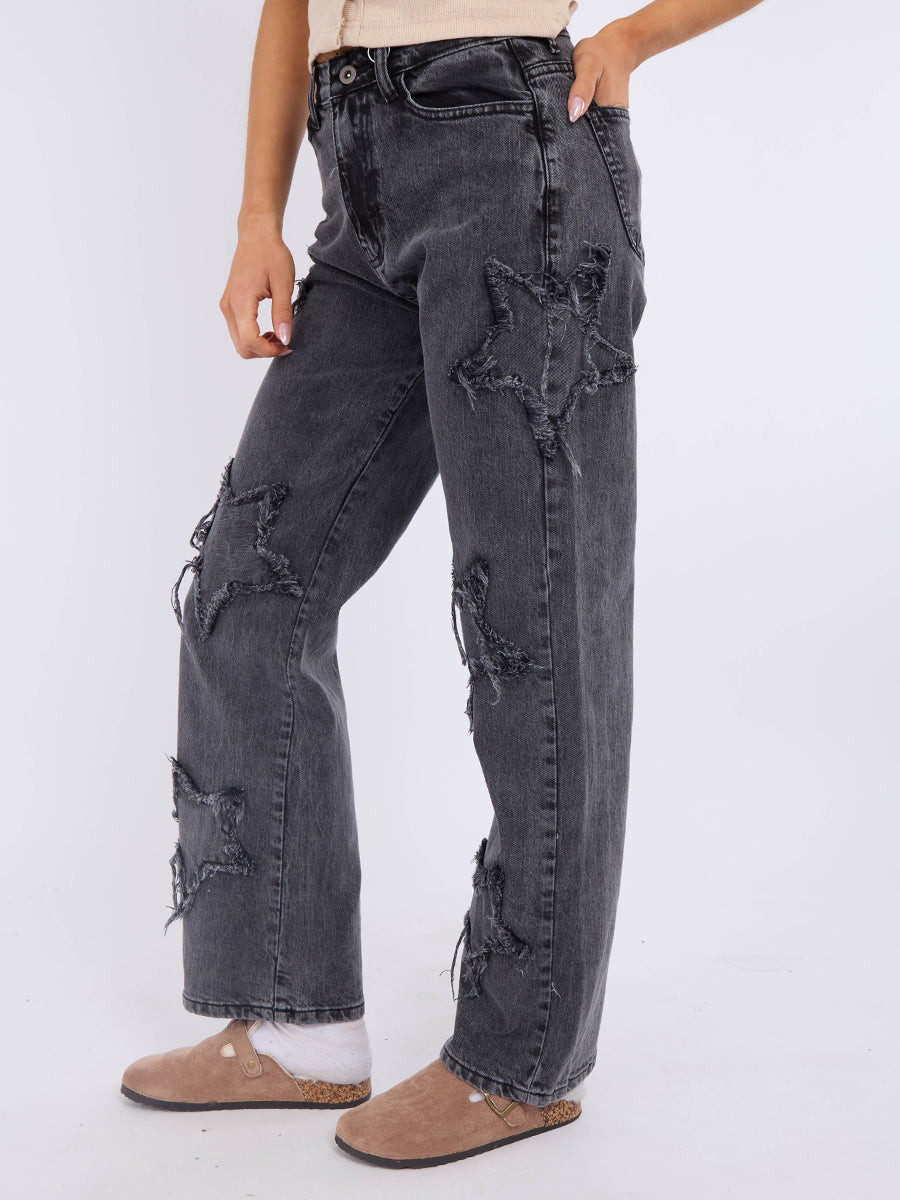 Straight Leg Star Denim Jeans - Sasha - Storm Desire