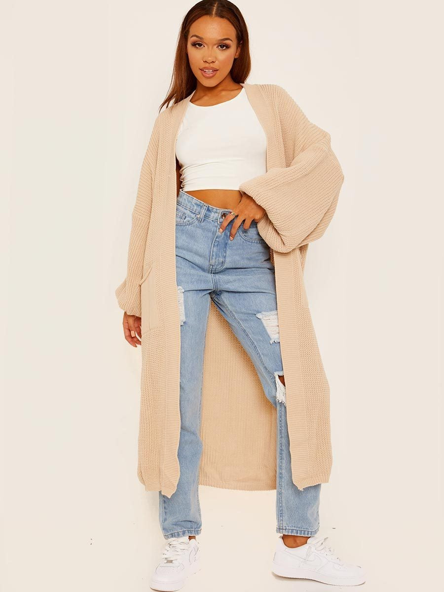 Beige Oversize Longline Knitted Cardigan - Kori - Storm Desire