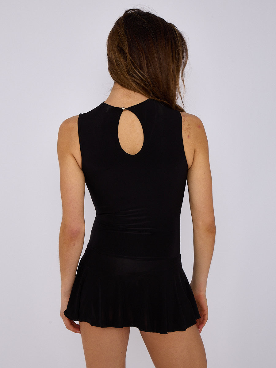 Slinky High Neck Ruched Frill Hem Mini Dress - Louise - Storm Desire