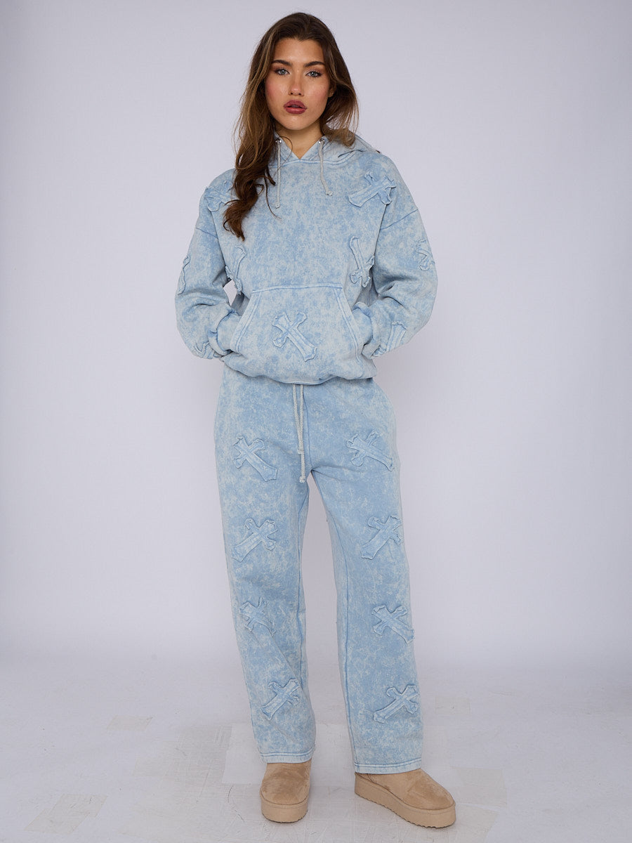 Acid Wash Crucifix Cross Hooded Tracksuit - Kayla