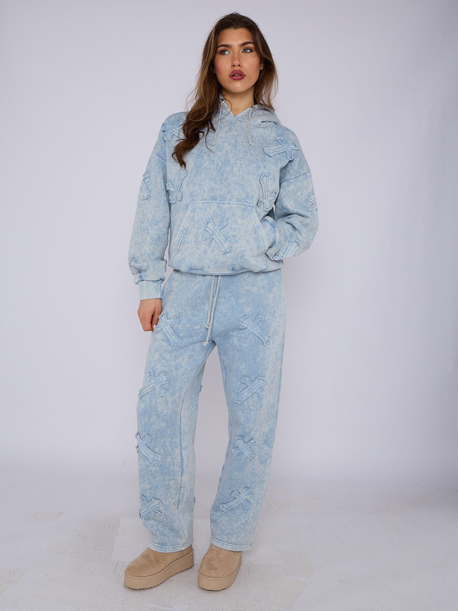 Acid Wash Crucifix Cross Hooded Tracksuit - Kayla