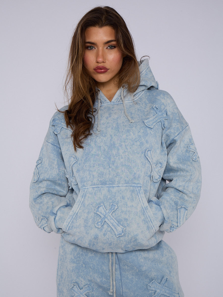 Acid Wash Crucifix Cross Hooded Tracksuit - Kayla