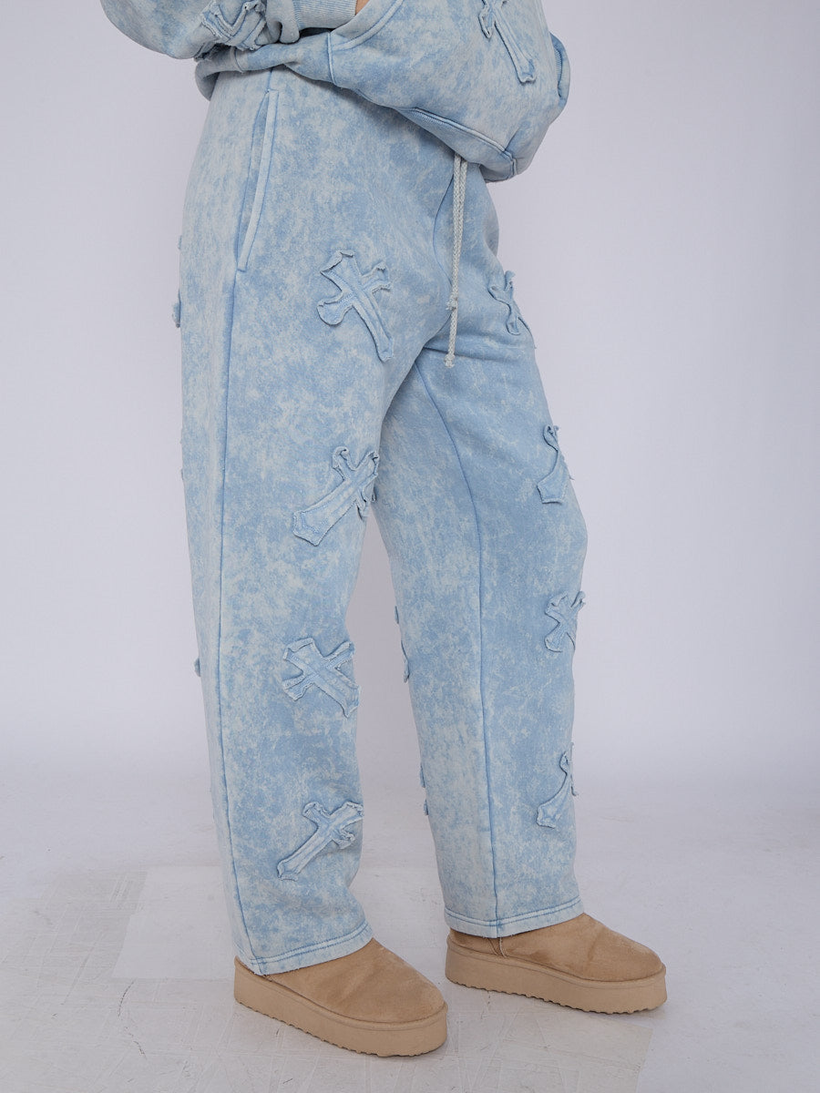 Acid Wash Crucifix Cross Hooded Tracksuit - Kayla