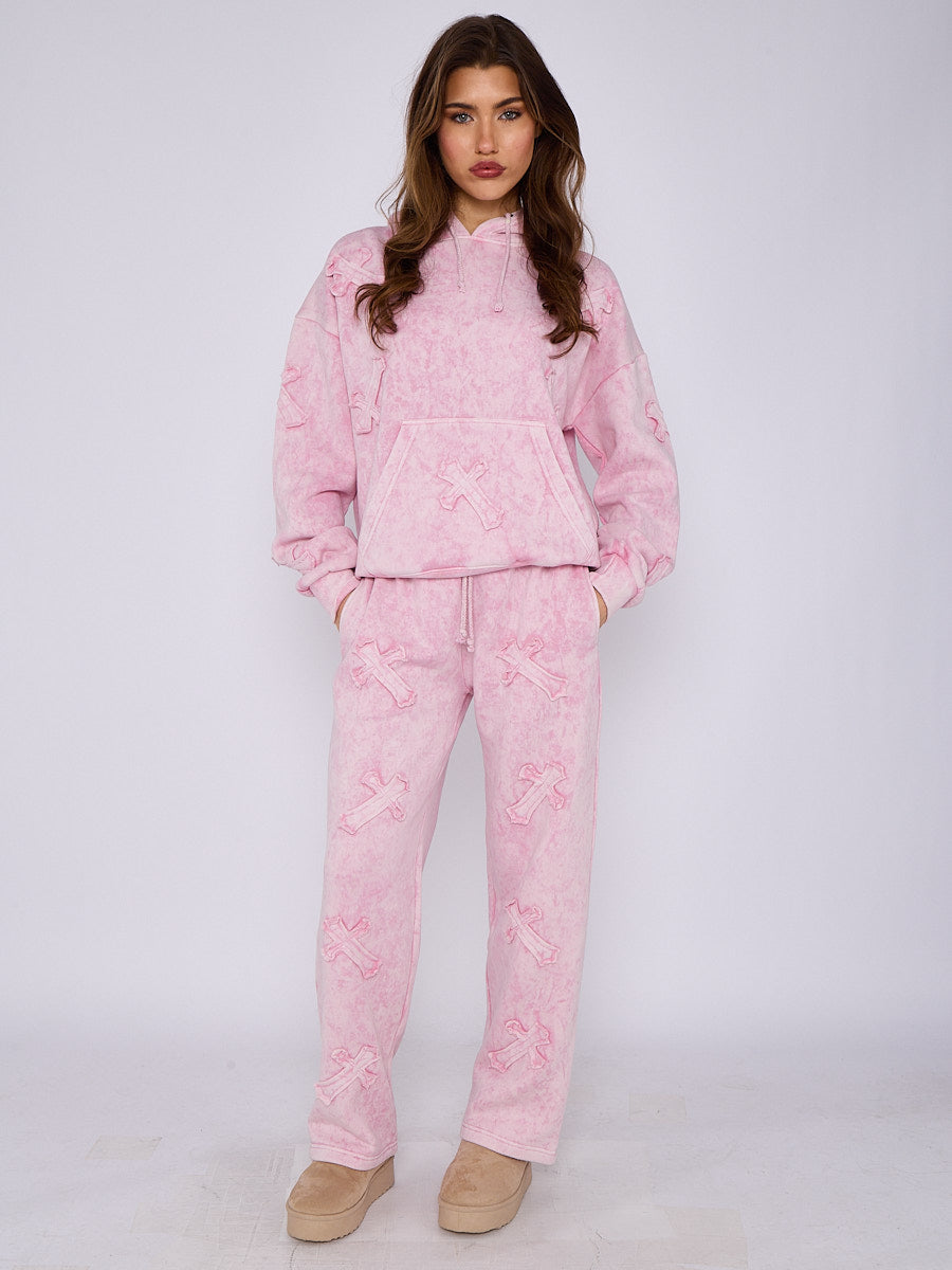 Acid Wash Crucifix Cross Hooded Tracksuit - Kayla