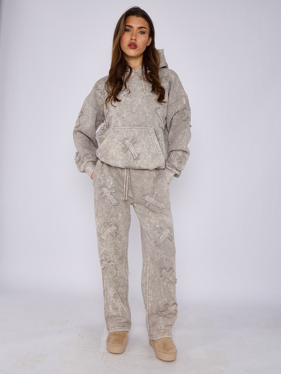 Acid Wash Crucifix Cross Hooded Tracksuit - Kayla