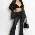 Diamante Embellished Mesh Flare Hem Trouser - - Storm Desire
