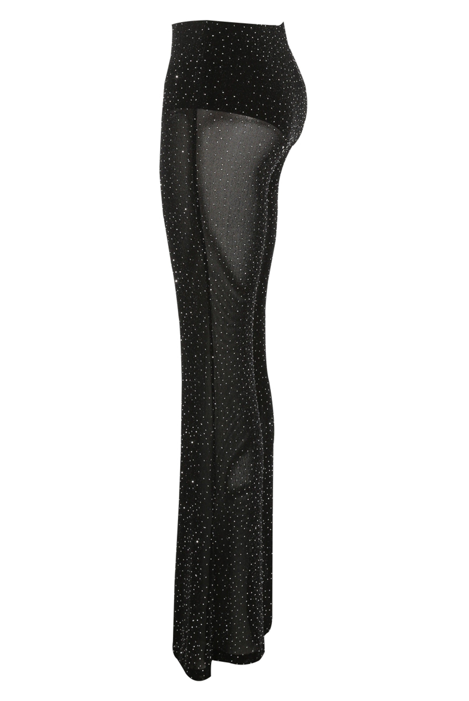 Diamante Embellished Mesh Flare Hem Trouser - - Storm Desire