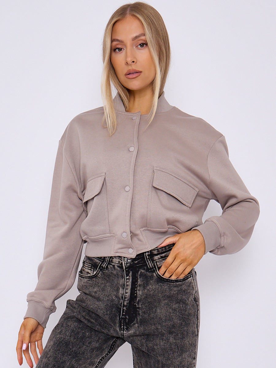 Cropped Fleece Bomber Jacket - Adelina - Storm Desire
