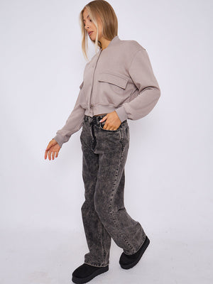 Cropped Fleece Bomber Jacket - Adelina - Storm Desire