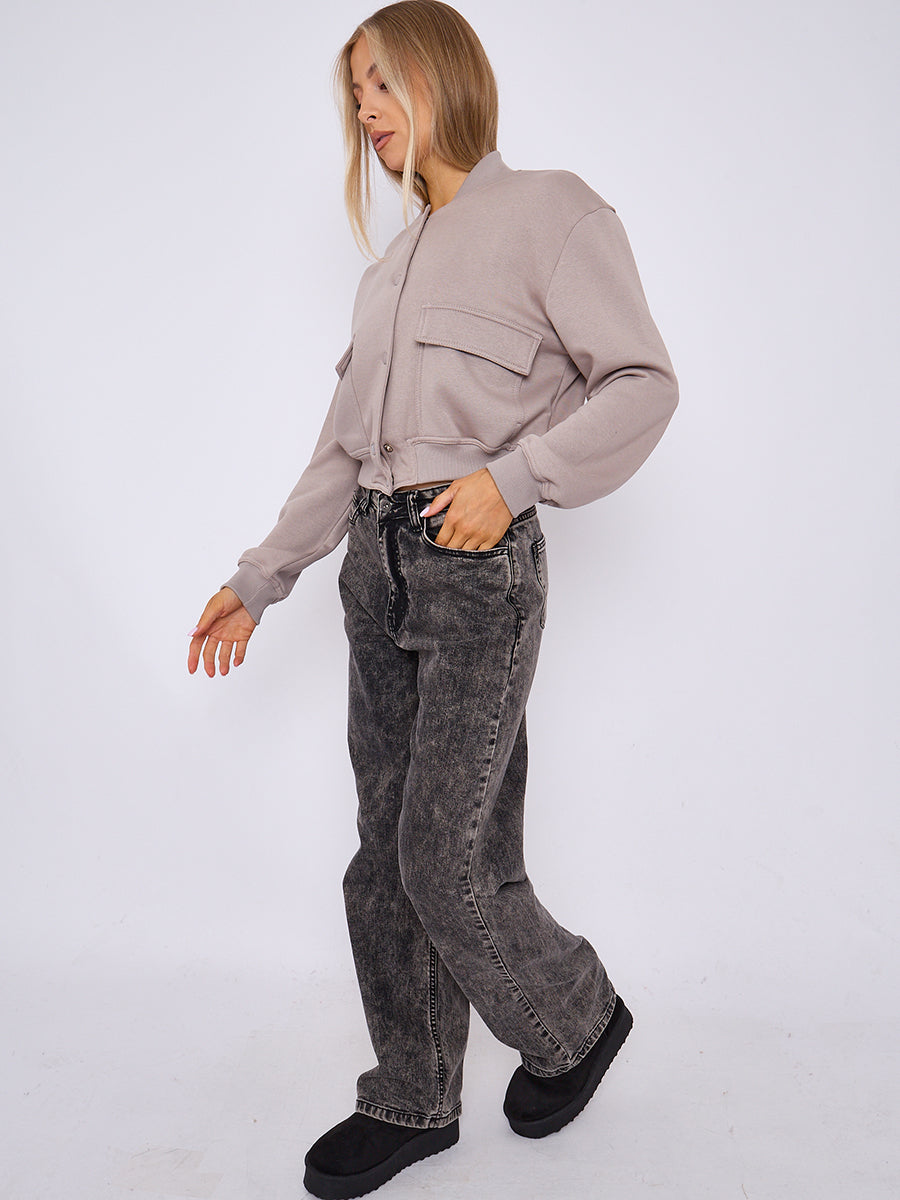 Cropped Fleece Bomber Jacket - Adelina - Storm Desire