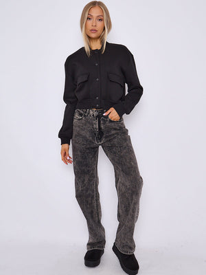 Cropped Fleece Bomber Jacket - Adelina - Storm Desire