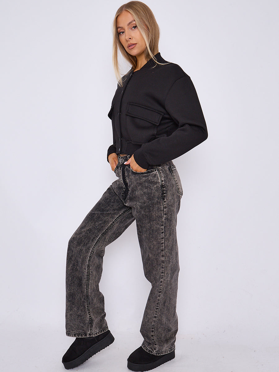 Cropped Fleece Bomber Jacket - Adelina - Storm Desire