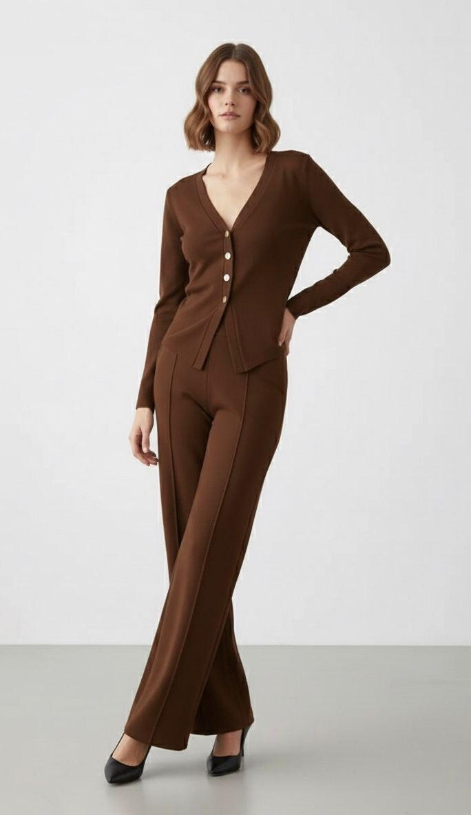 Button Up Long Sleeve Top & Trouser Co-ord - Amyra