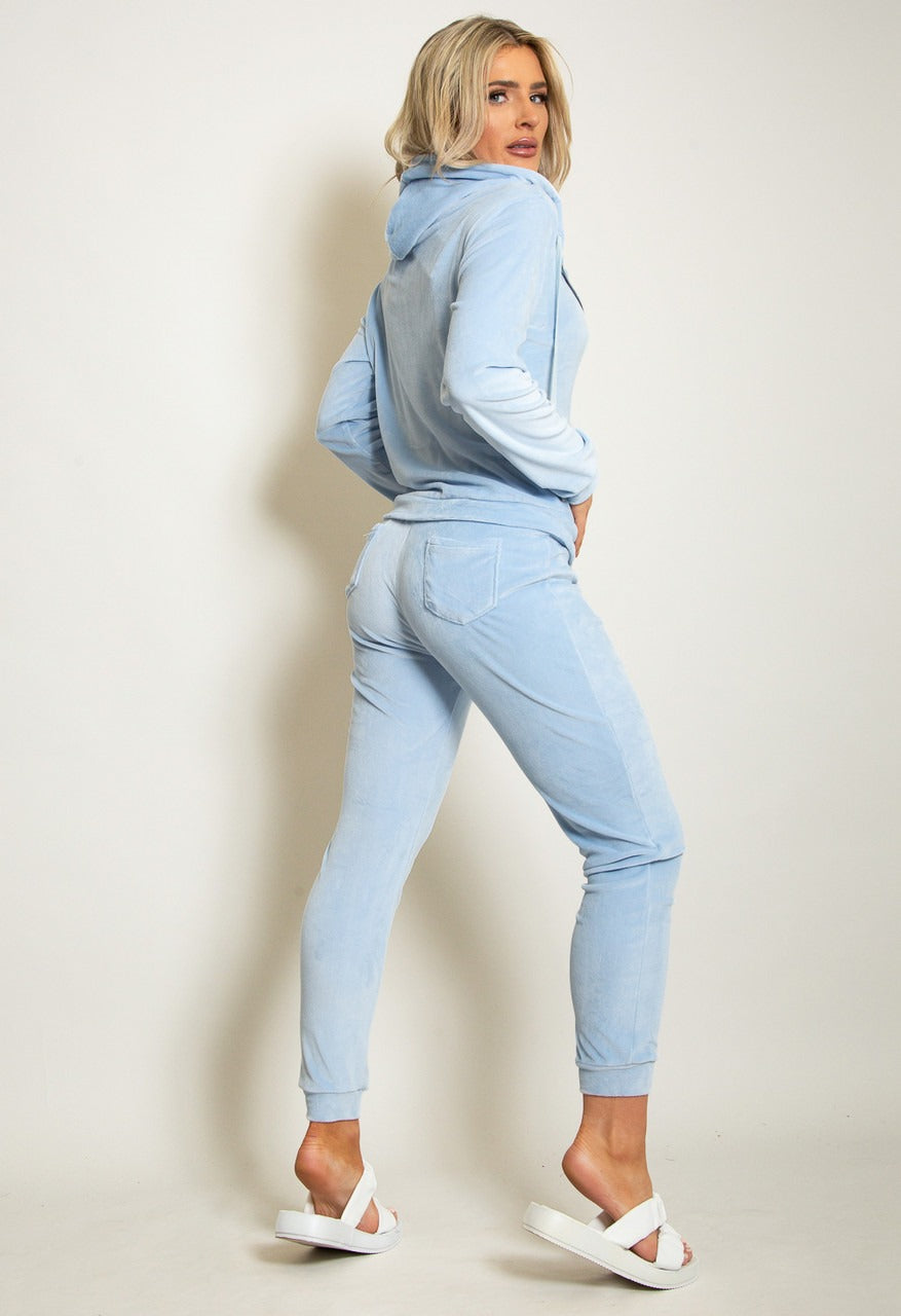 Baby Blue Velvet Hooded Loungewear Set - Megan - Storm Desire
