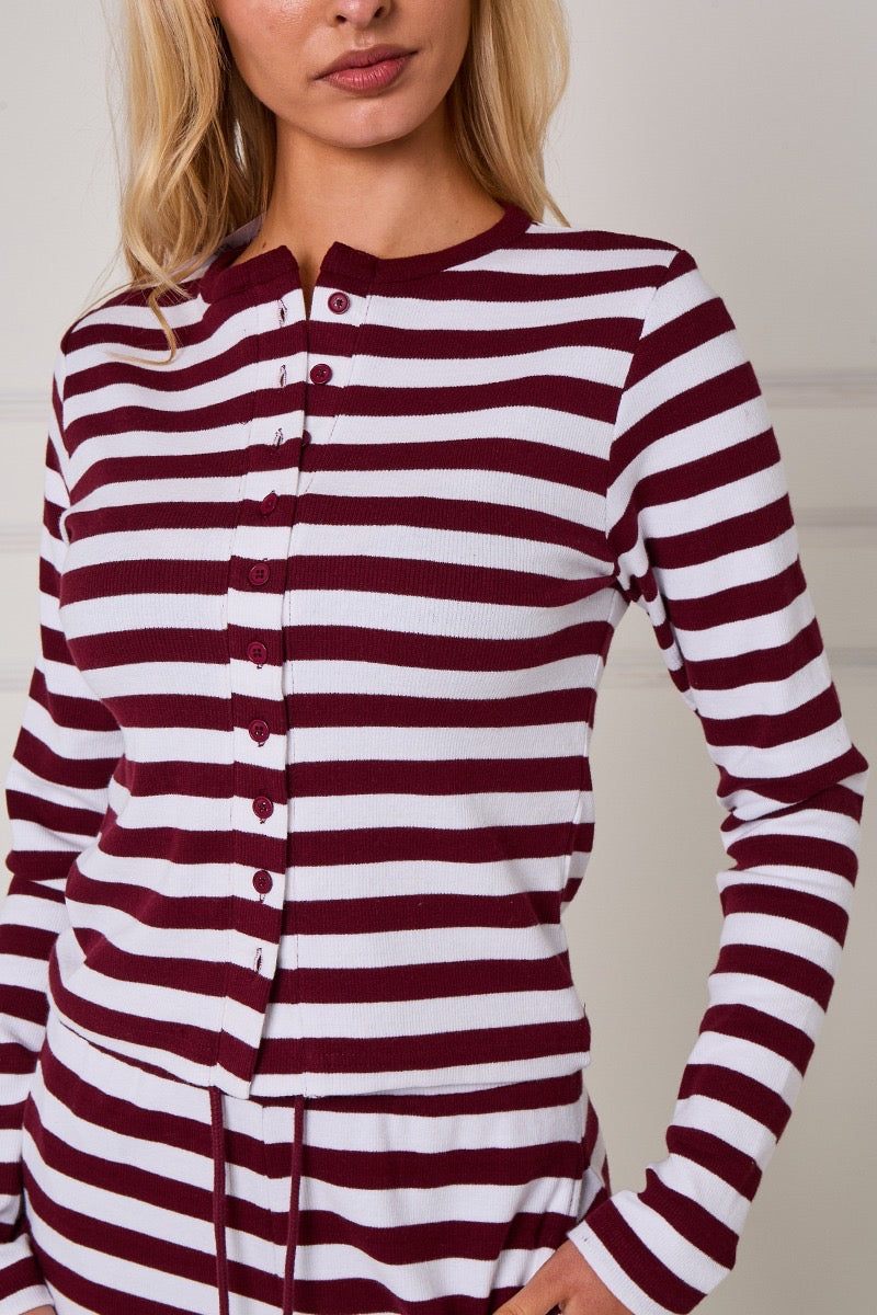 Striped Ribbed Button Up Top & Wide Leg Trouser Co-ord - Jolie