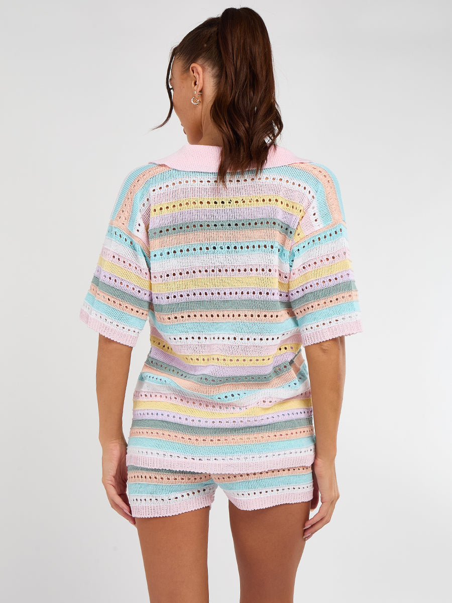 Stripe Crochet Knitted Top and Shorts Set - Monica