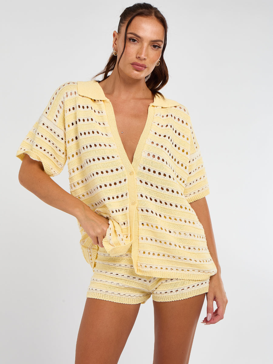 Stripe Crochet Knitted Top and Shorts Set - Monica