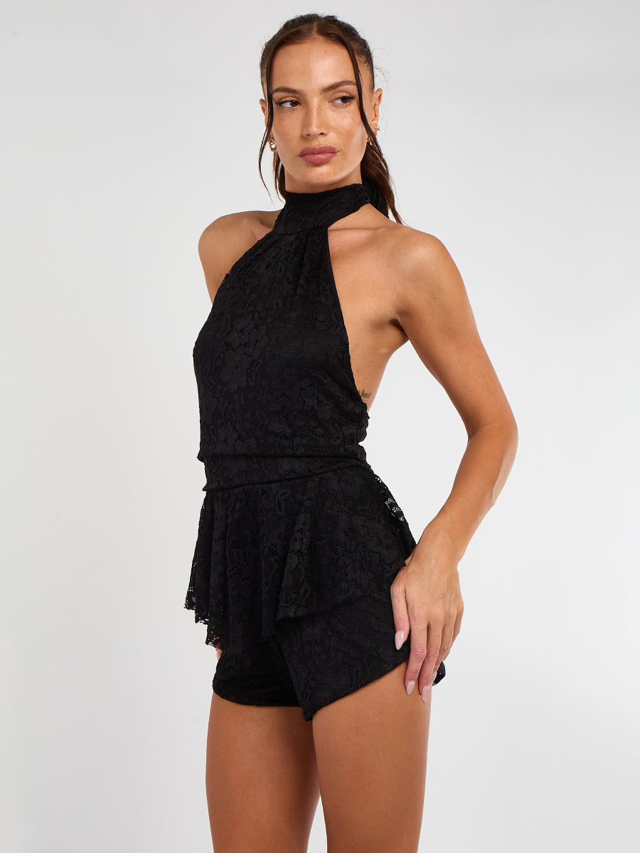 Lace Detail Slinky Frill Playsuit - Zaniyah