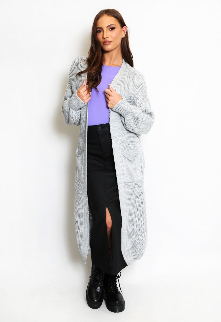 Grey Oversize Longline Knitted Cardigan - Kori - Storm Desire