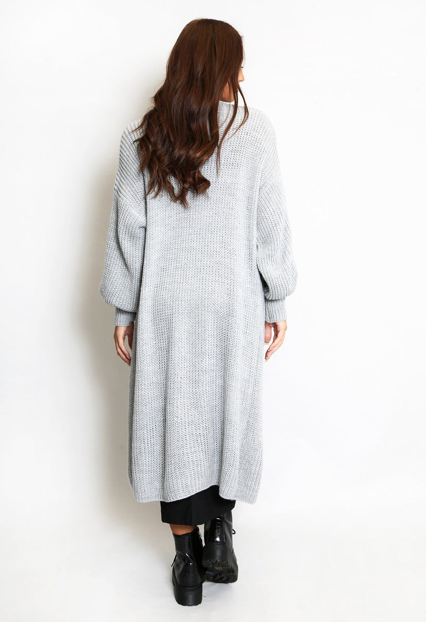 Grey Oversize Longline Knitted Cardigan - Kori - Storm Desire
