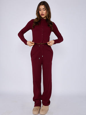 Ribbed Button Up Top & Wide Leg Trouser Co-ord - Mae - Storm Desire