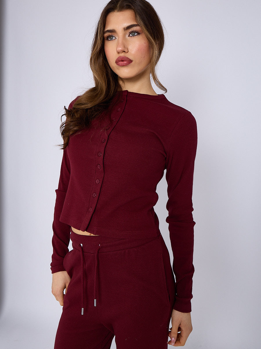 Ribbed Button Up Top & Wide Leg Trouser Co-ord - Mae - Storm Desire