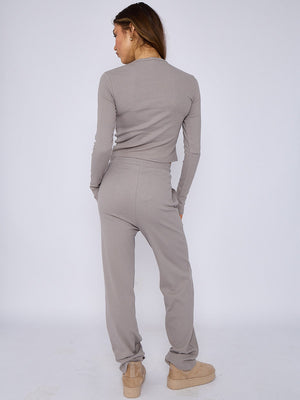 Ribbed Button Up Top & Wide Leg Trouser Co-ord - Mae - Storm Desire