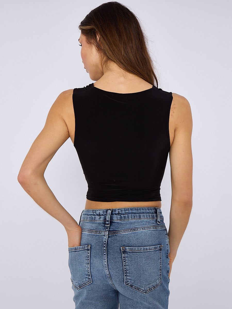 Cowl Neck Ruched Slinky Top - Sierra - Storm Desire