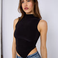 Slinky High Neck Asymmetrical Hem Top - Arleth - Storm Desire