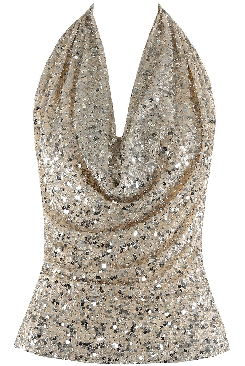 Sequin Cowl Neck Party Top - Rayne
