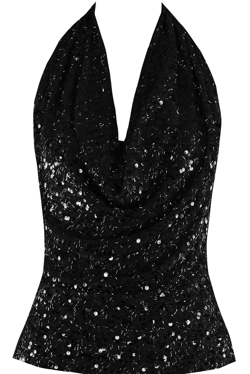 Sequin Cowl Neck Party Top - Rayne
